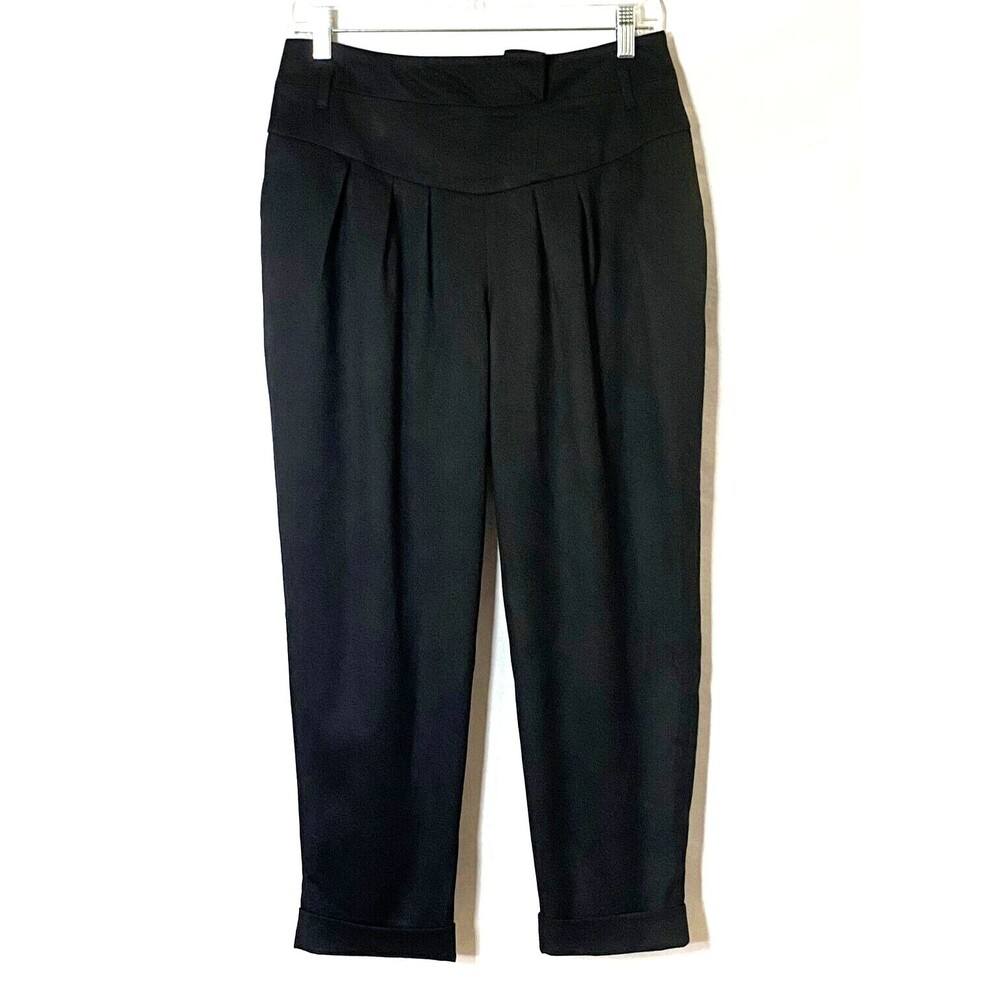 Reiss Hayden Pleated Cuffed Crop Pants Size 6 Black Tapered Leg Lined NWOT